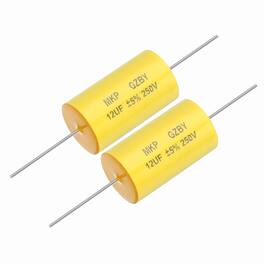 Unique Bargains - 2pcs 12uf Frequency Divider Capacitor, 250V Axial Audio Speaker Crossover MKP Film Capacitor - Yellow