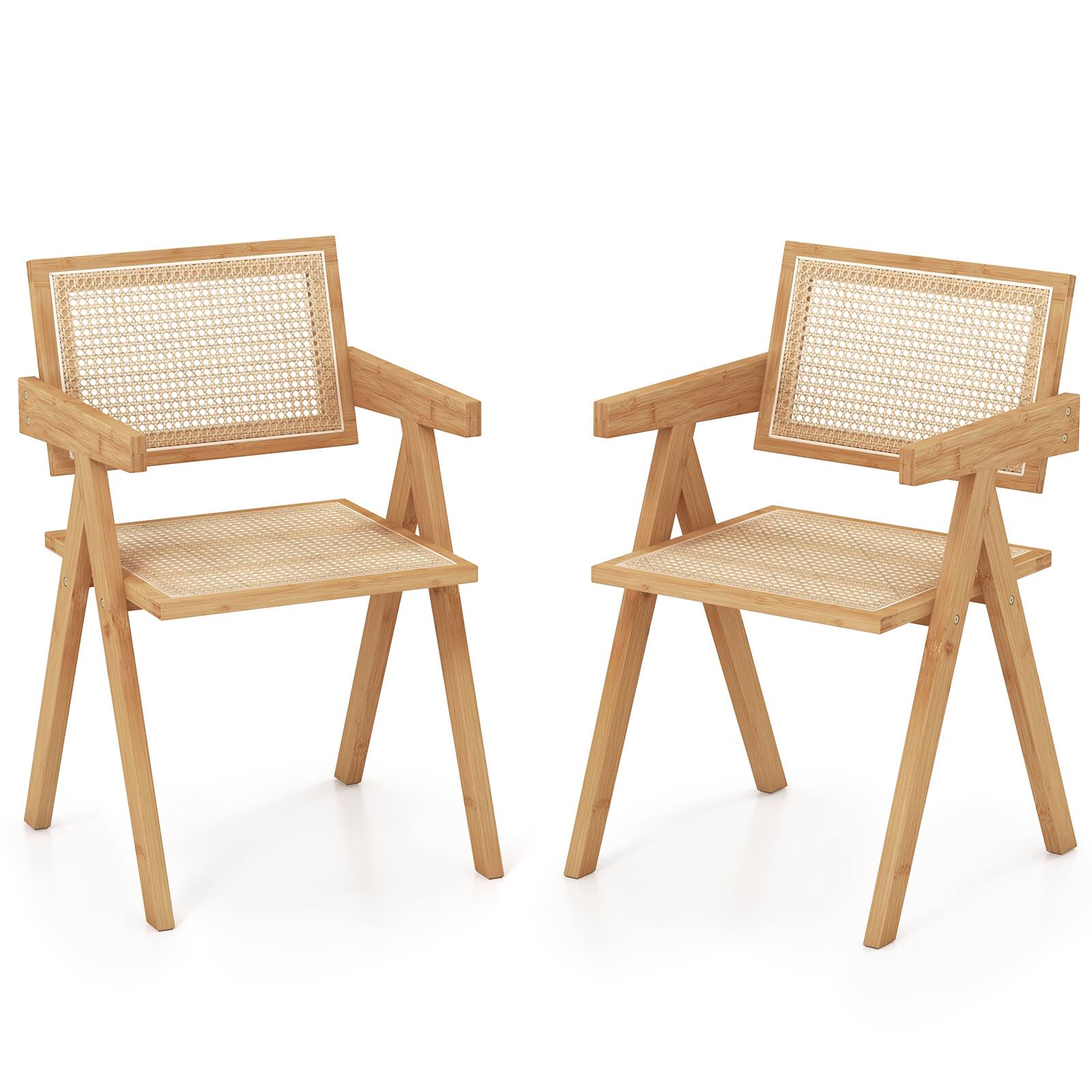 Left. WELLFOR - Set of 2 Rattan Accent Chairs with Bamboo Frame - Natural.