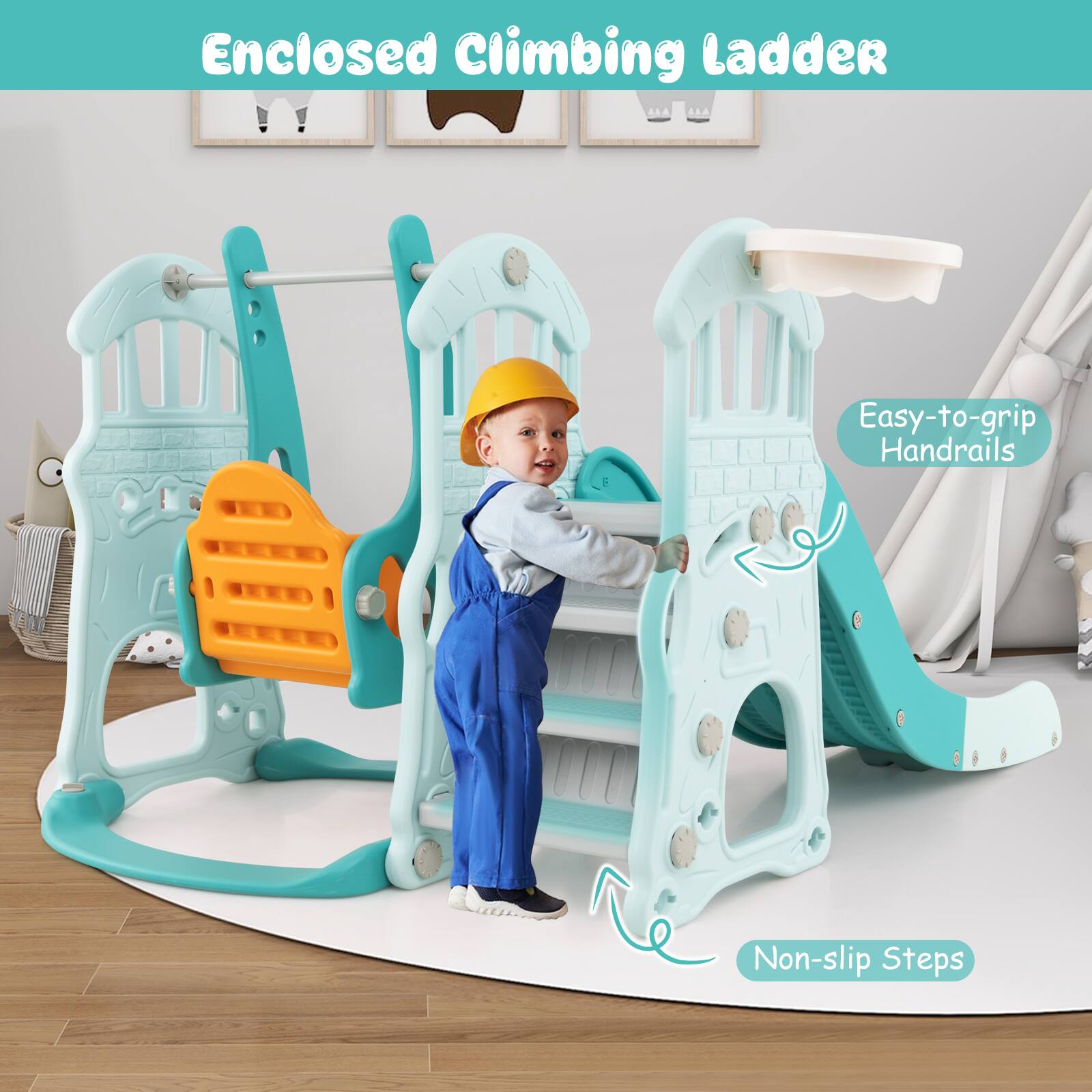 Enclosed Climbing Ladder

Easy-to-grip Handrails

Non-slip Steps