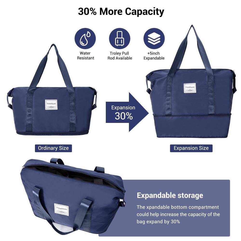 30% More Capacity

- Water Resistant
- Trolley Pull Rod Available
- +5inch Expandable

Expansion 30%

Ordinary Size

Expansion Size

Expandable storage

The expandable bottom compartment could help increase the capacity of the bag by 30%