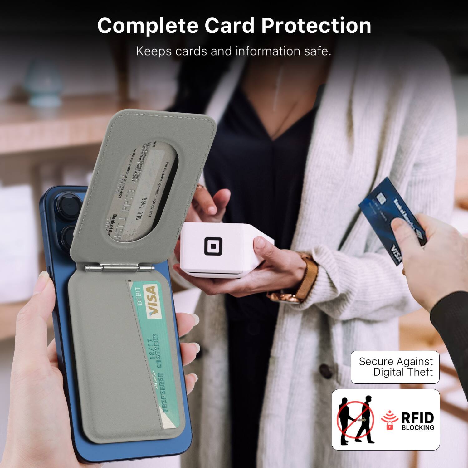 Complete Card Protection  
Keeps cards and information safe.

Secure Against Digital Theft  
RFID BLOCKING