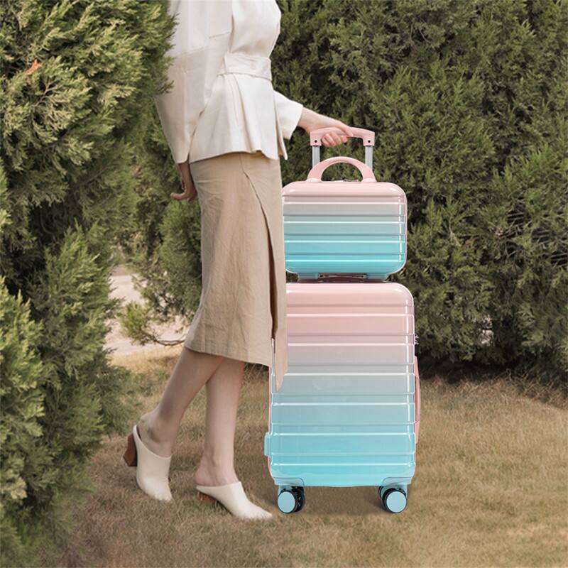 Alt View 5. HTUTWOO - 14"/20" Carry On Luggage Set - PC Hardside Spinner Wheels Suitcase with Gradient Color, TSA Combination Lock, Set of 2 - Blue+Pink.
