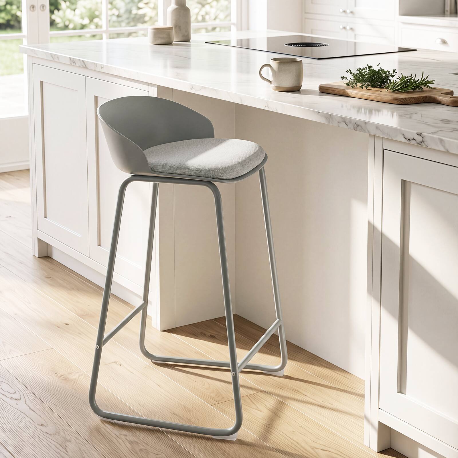 Alt View 3. Costway - Costway 28" Counter Height Bar Stools Set of 2 with Curved Backrest, Metal Frame, Footrest - Gray.