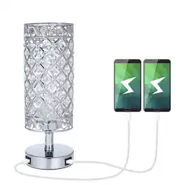 Luckbyte - Modern Crystal Bedside Lamp With Dual USB Charging Port Nightstand Light For Bedroom Living Room - Clear