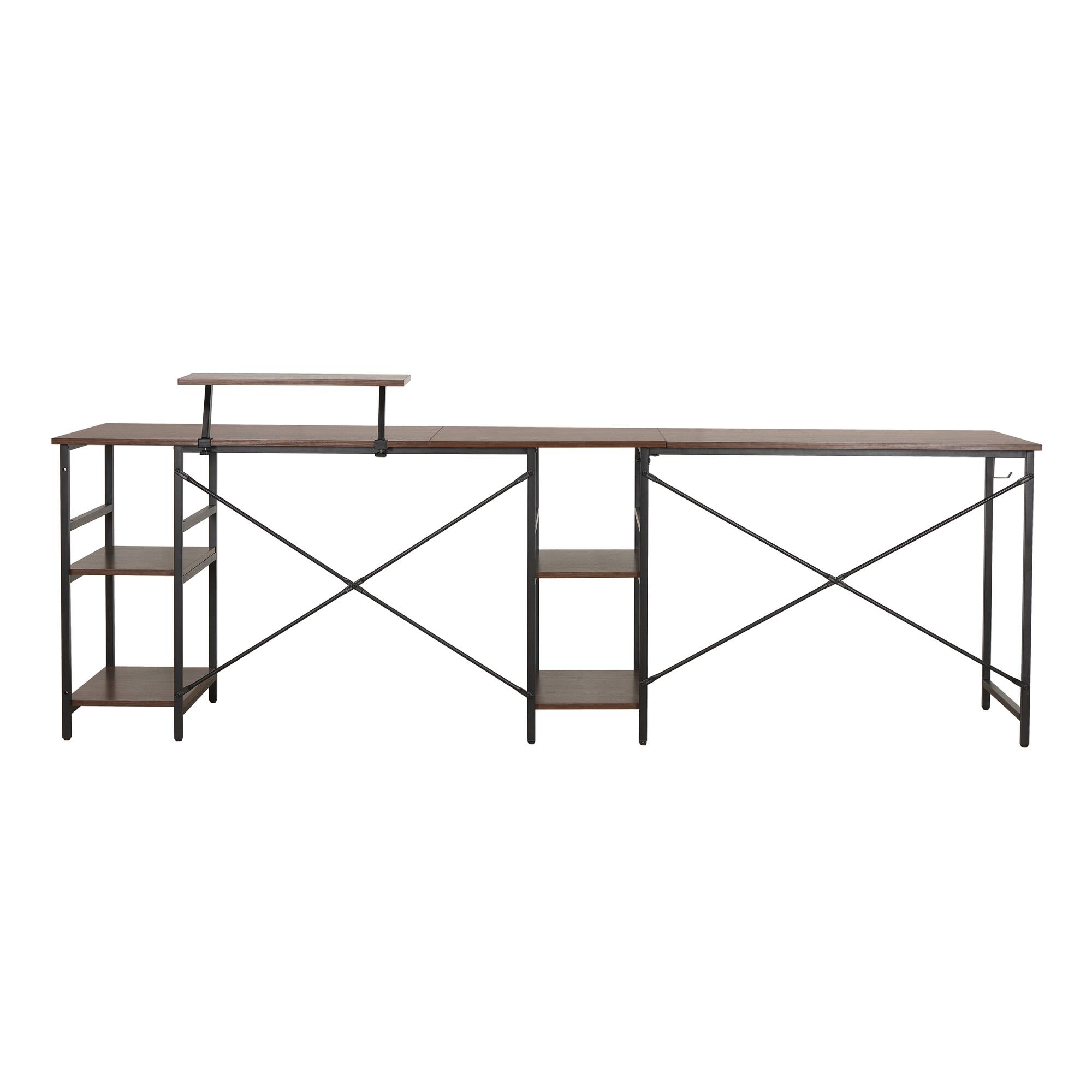 Alt View 2. GOODSILO - Reversible L-Shaped Industrial Computer Desk with Storage Shelves and Monitor Stand - Walnut.