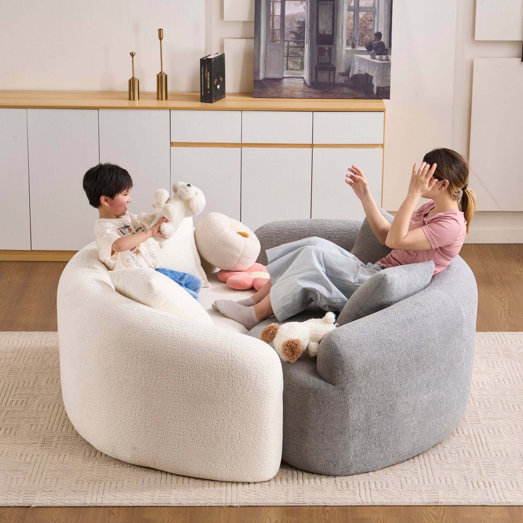 Alt View 10. GOODSILO - S-Curved Sectional Sofa with Dual-Depth Seating, Luxurious Chenille Upholstery, and Space-Saving Design - White.