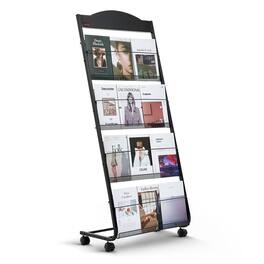VEVOR - Brochure Display Rack, 4-Tier Magazine Literature Display Stand with Wheels, Movable Floor Standing Magazine Rack - Black