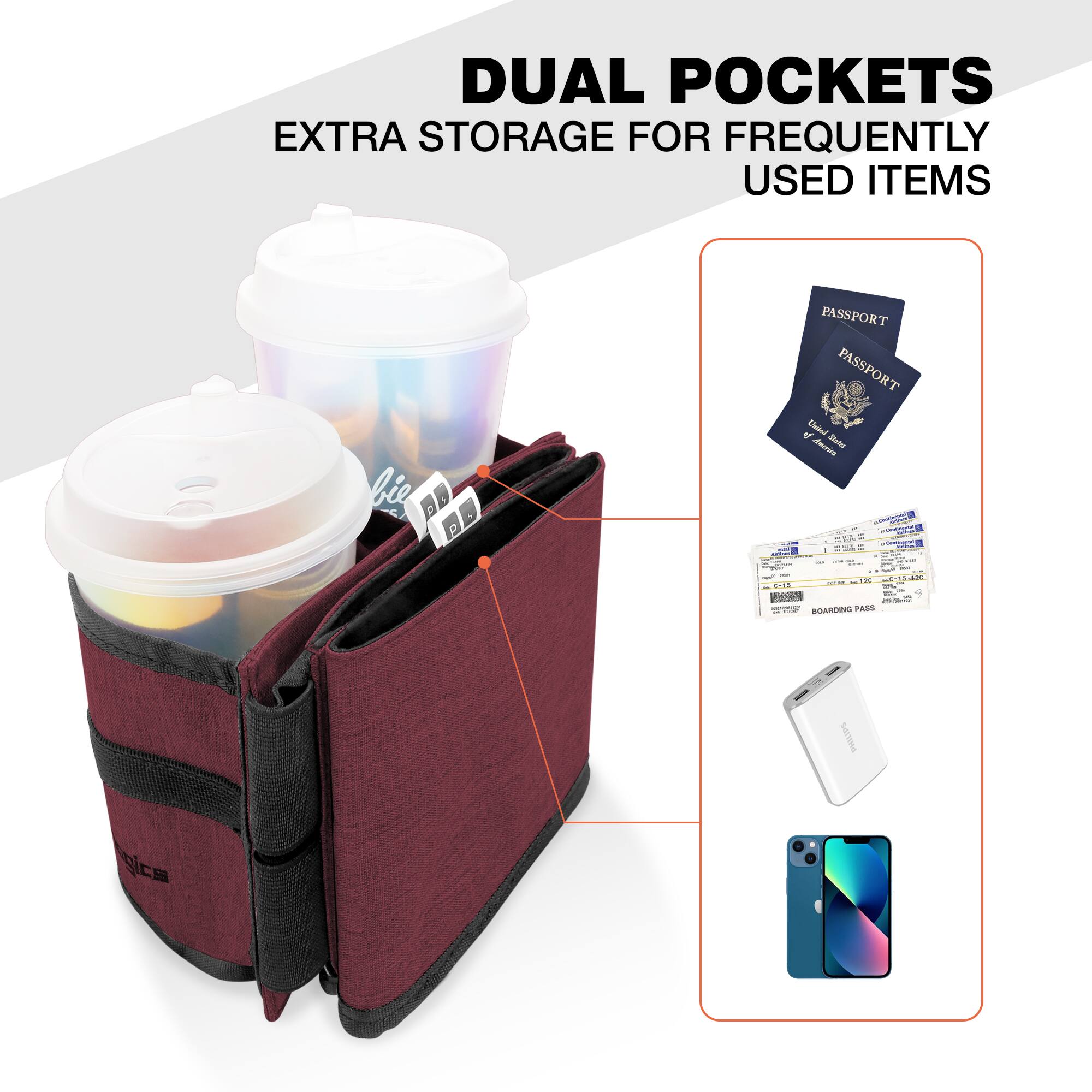DUAL POCKETS  
EXTRA STORAGE FOR FREQUENTLY USED ITEMS