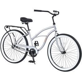 APRILSOUL - Men's 26 Inch Single Speed Beach Cruiser Steel Frame Wide Wheels - Silver+Grey
