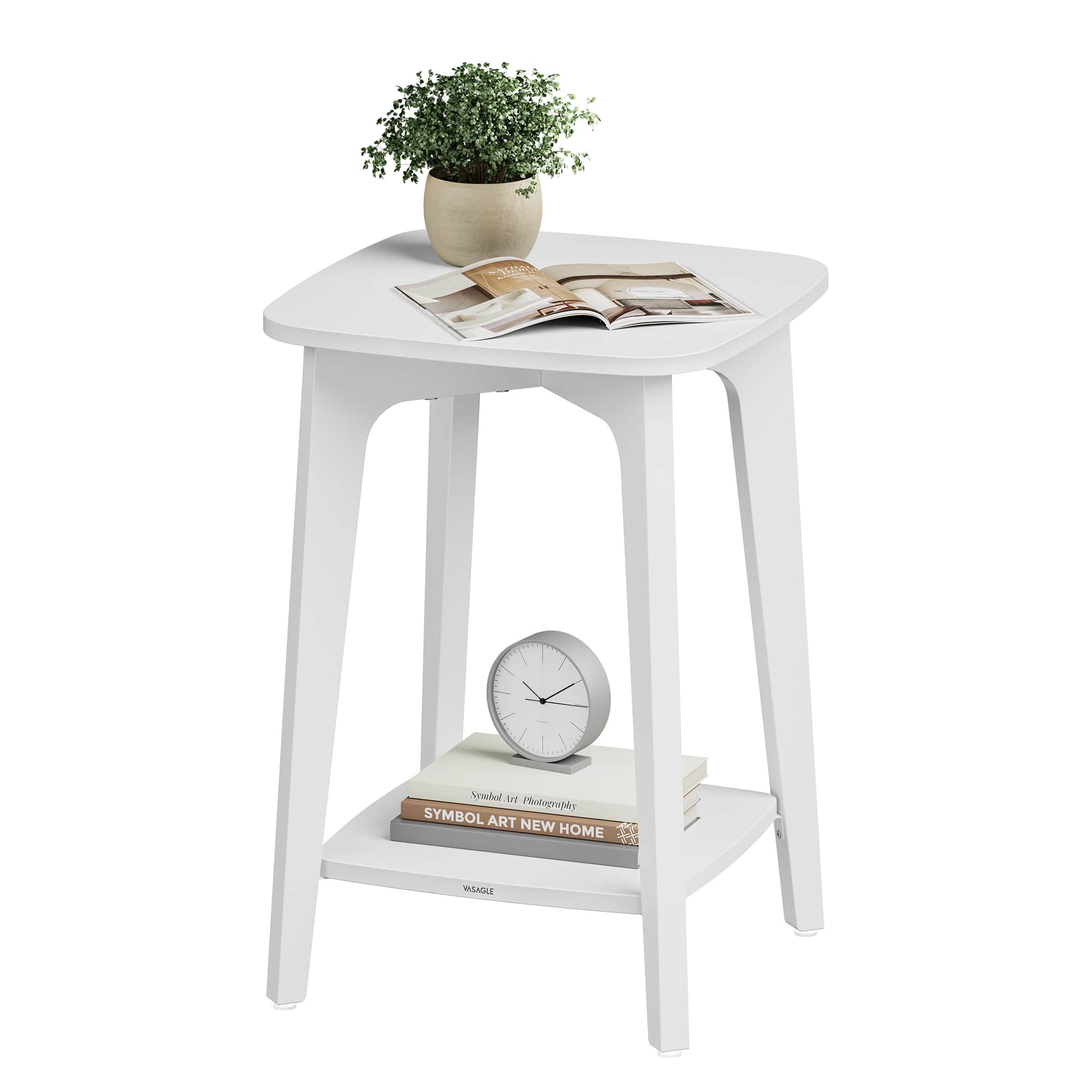 Songmics Home - MAEZO Collection - Side Table, 2-Tier Small Square End Table, Nightstand with Tapered Legs, Curved Transitions - Cloud White