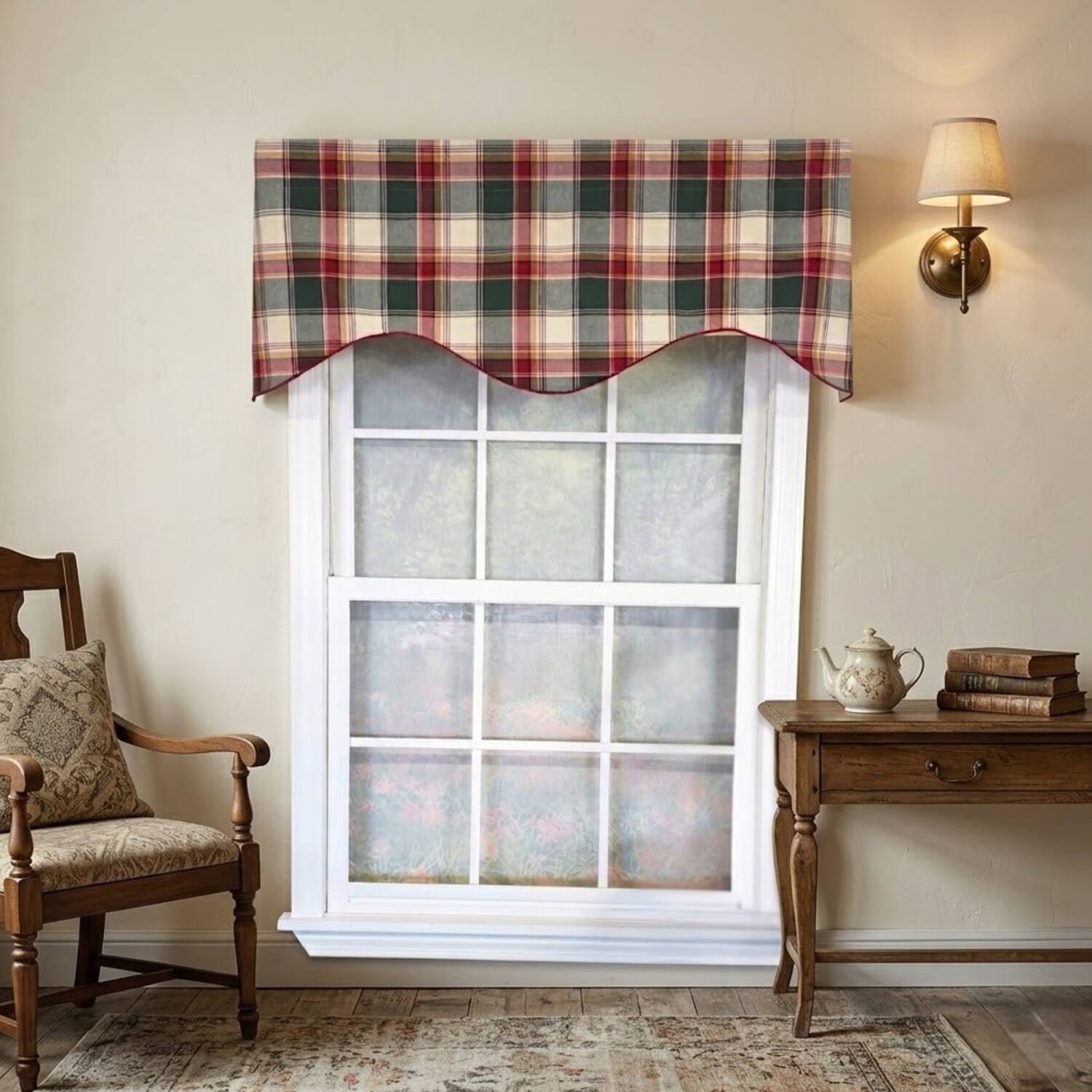 Angle. RLF Home - RLF Home Cabin Plaid Cornice Window Valance 100% Cotton Lined Rod Pocket 50" x 17" Multi - Multi.