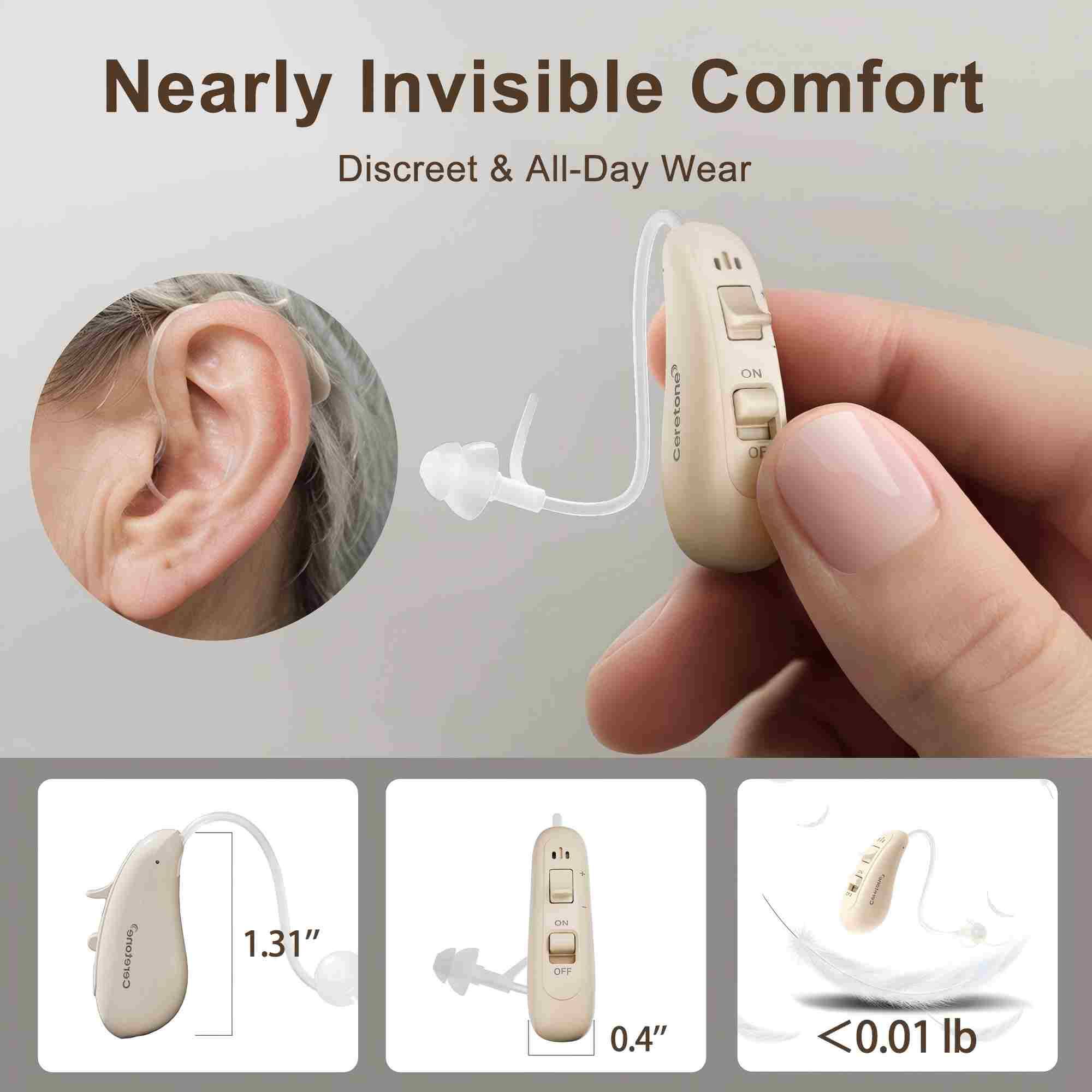 Nearly Invisible Comfort  
Discreet & All-Day Wear  

1.31"  
0.4"  
<0.01 lb