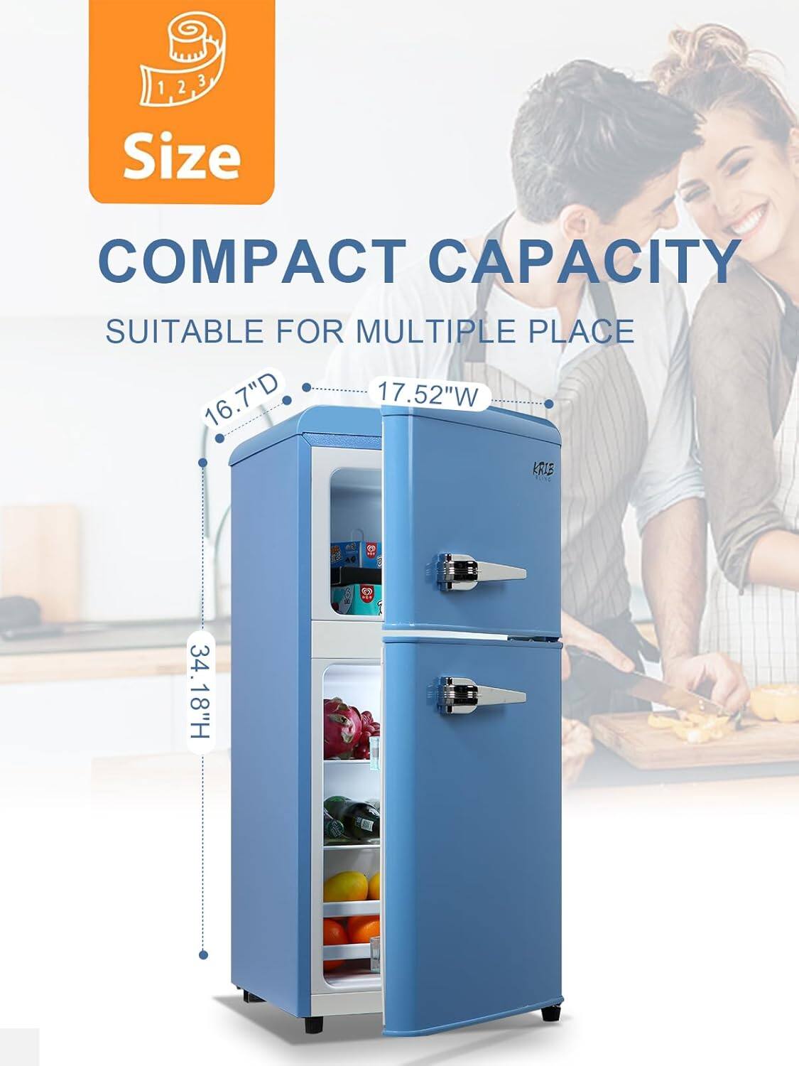 Akoasm Retro 3.5 Cu.Ft Top Freezer Refrigerator with 7 Temp