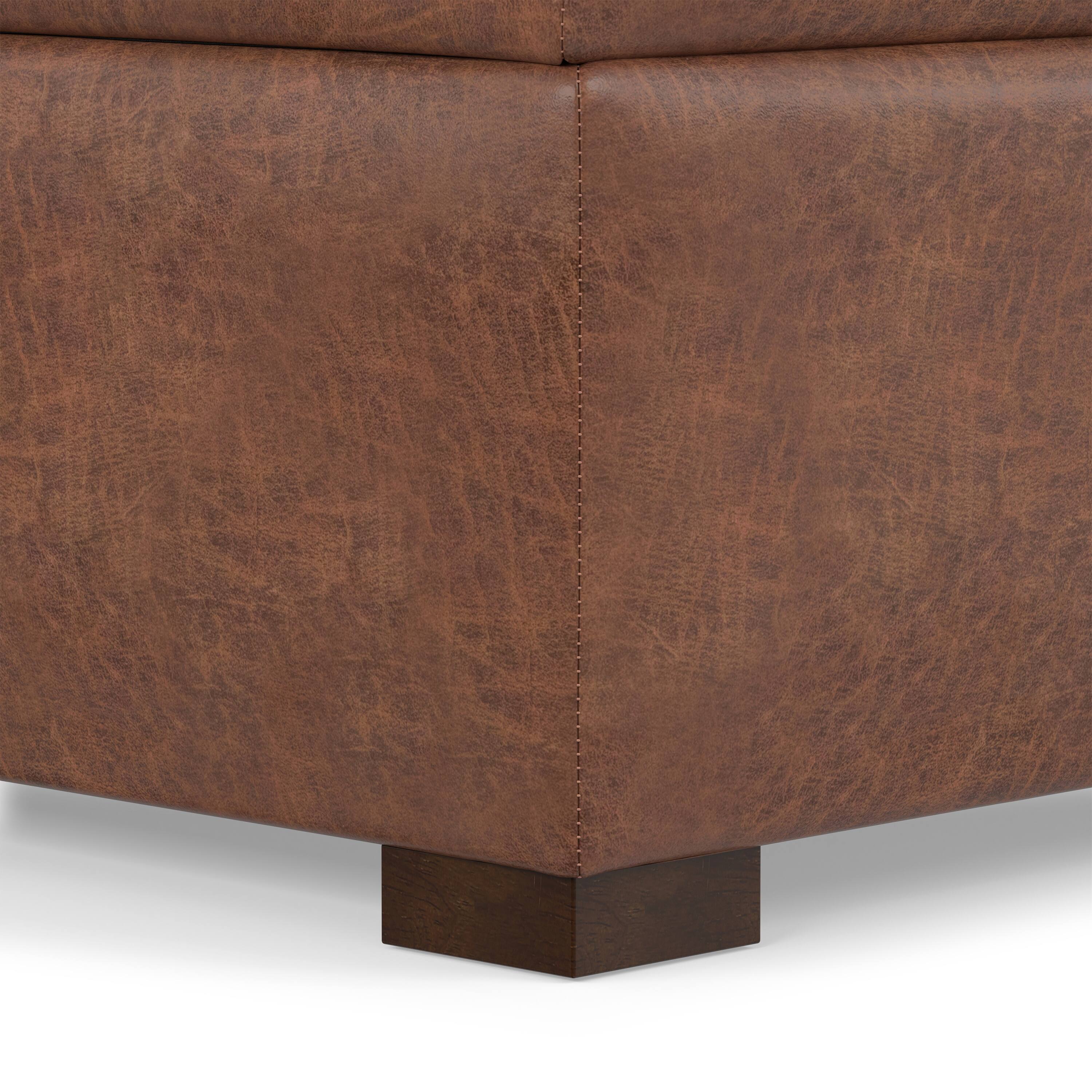 Alt View 6. Simpli Home - Gabbie 36 inch Wide Square Coffee Table Storage Ottoman in Distressed Saddle Brown Vegan Leather - Distressed Saddle Brown.