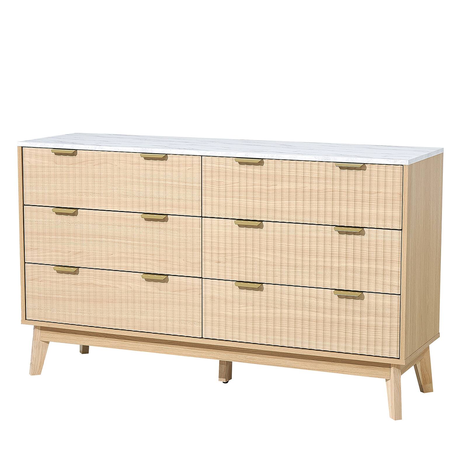 Alt View 5. VEVOR - 6 Fluted Drawer Dresser, Wooden Chest of Drawers with Sliding & Anti-tip Device, Modern Minimalist Dresser Chest - Light Wood.