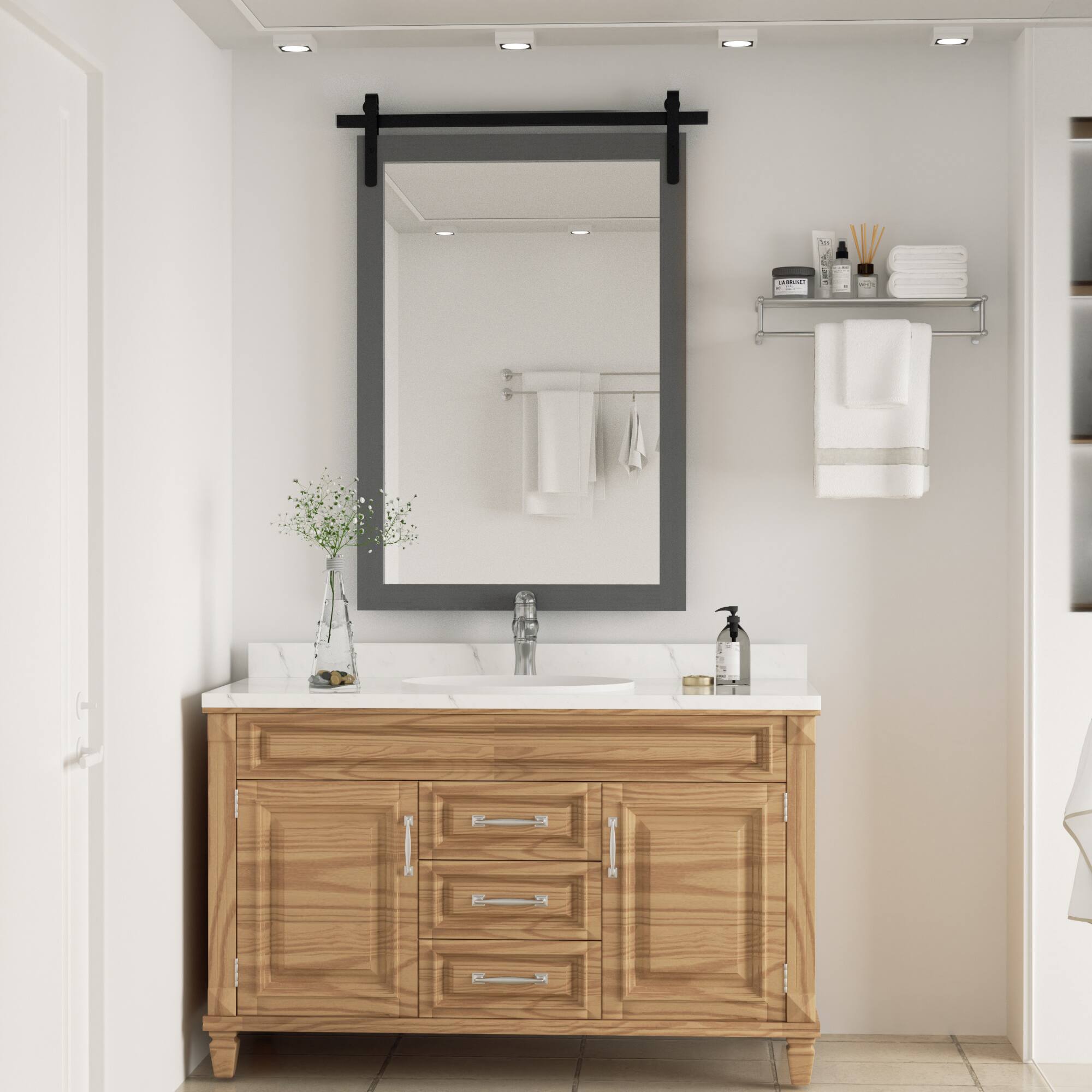 Left. PAIHOME - Modern Style Bathroom Mirror Waterproof Solid Wood Frame Wall Mirror Suitable for Living Room Bedroom - Grey - 24"x36".