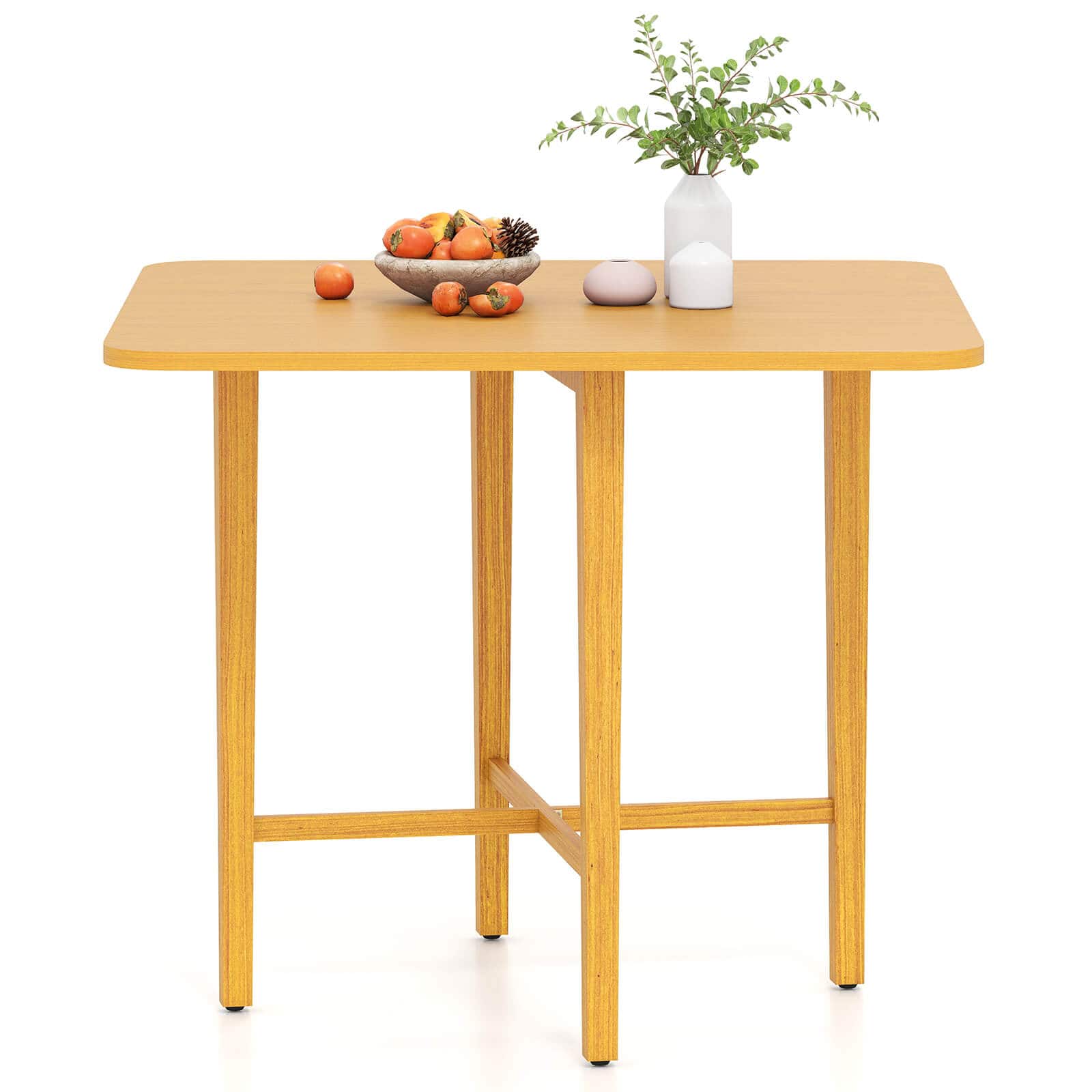 Costway - Foldable Dining Table for 2-4 People Extendable Table with Rubber Wood Legs - Natural
