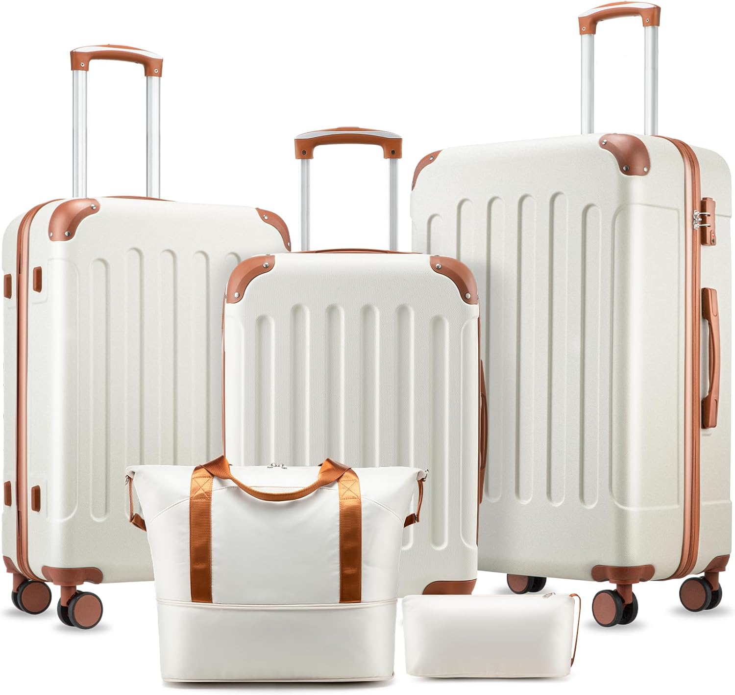 LUGGEX - Luggage Sets 5 Piece, Hardside Suitcase with Wheels, TSA Approved - ACV - White