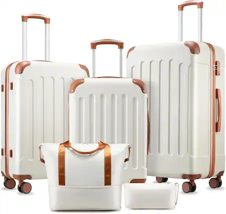Front. LUGGEX - LUGGEX Luggage Sets 5 Piece, Hardside Suitcase with Wheels, TSA Approved - ACV - White.
