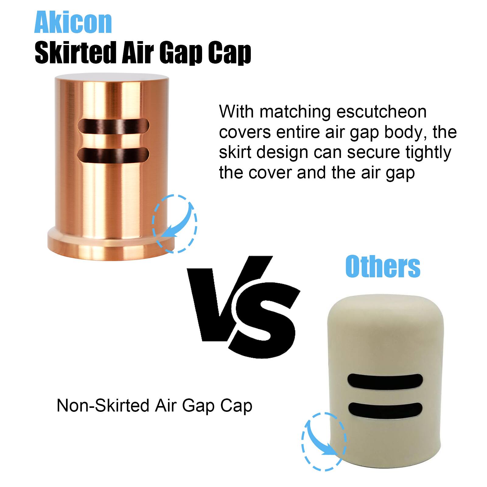 Akicon Skirted Air Gap Cap

With matching escutcheon covers entire air gap body, the skirt design can secure tightly the cover and the air gap

VS

Others

Non-Skirted Air Gap Cap