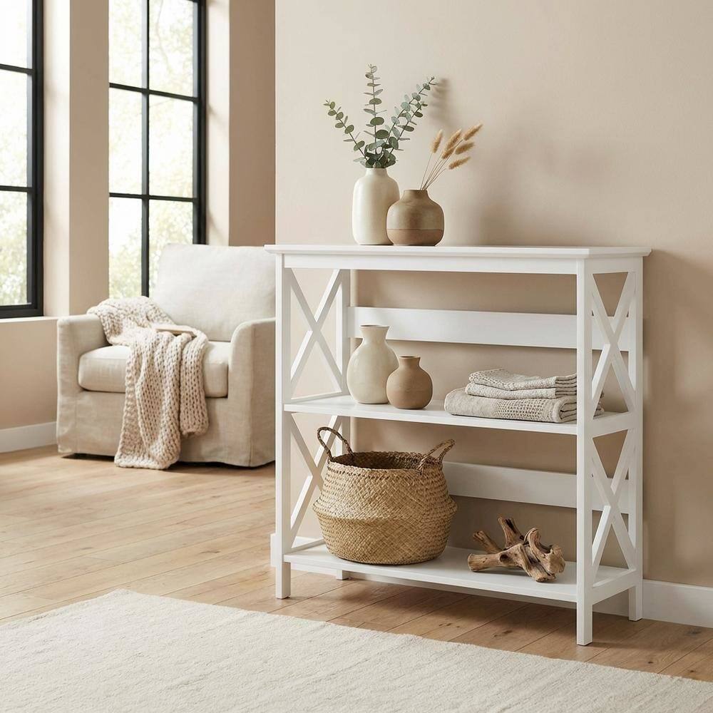 Alt View 1. FurniFact - Wooden 3-Tier Bookcase with Non-Lead Base Paint for Home Storage - White.