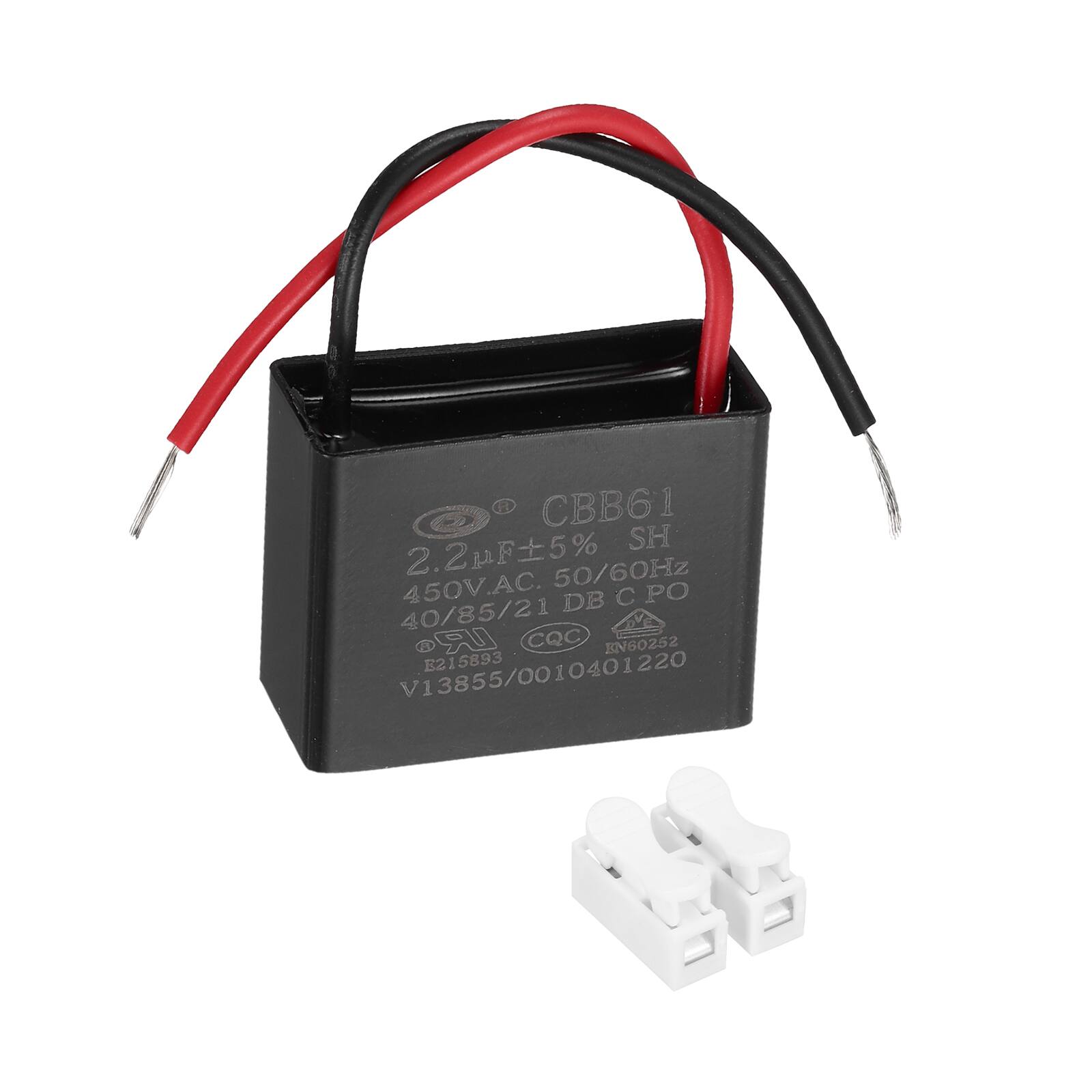 CBB61  
2.2pF 5%  
50/60Hz  
450V.AC  
40/85/21  
DB CPO  
CQC EN60252  
B215893  
V13855  
V13855/0010401220