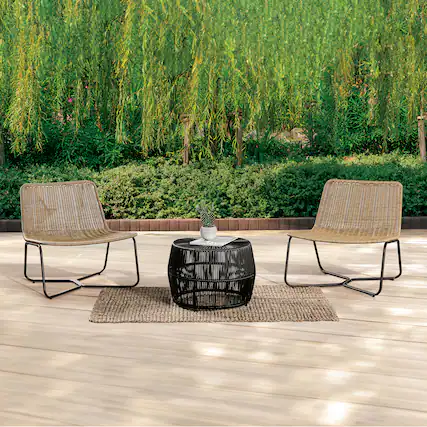 Front. Vaczon - 3 Piece Outdoor Wicker Furniture Bistro Set, Wicker Patio Furniture for Balcony, Poolside, Backyard - Natural,Black.
