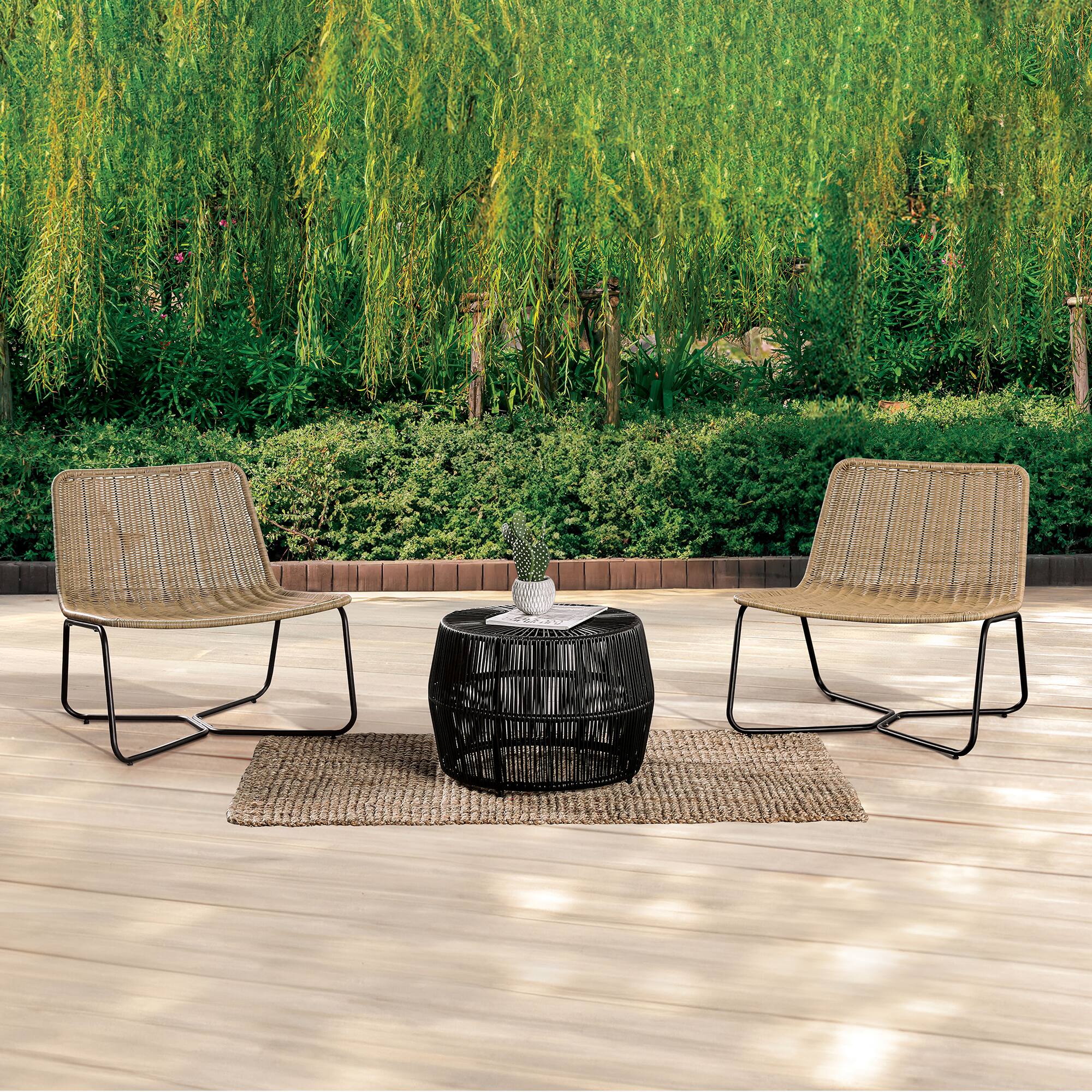 Front. Vaczon - 3 Piece Outdoor Wicker Furniture Bistro Set, Wicker Patio Furniture for Balcony, Poolside, Backyard - Natural,Black.