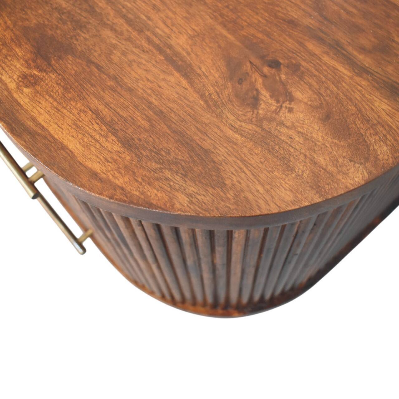 Alt View 2. Artisan Furniture - Artisan Furniture Solid Wood Ribbed Bedside with Brass Handles, 2 Drawers, Brown - Brown.