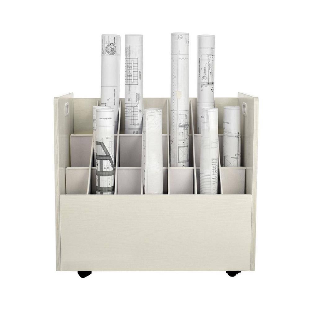 Angle. AdirOffice - Blueprint Storage Wood 21-Slot Portable Roll File Cart - White.