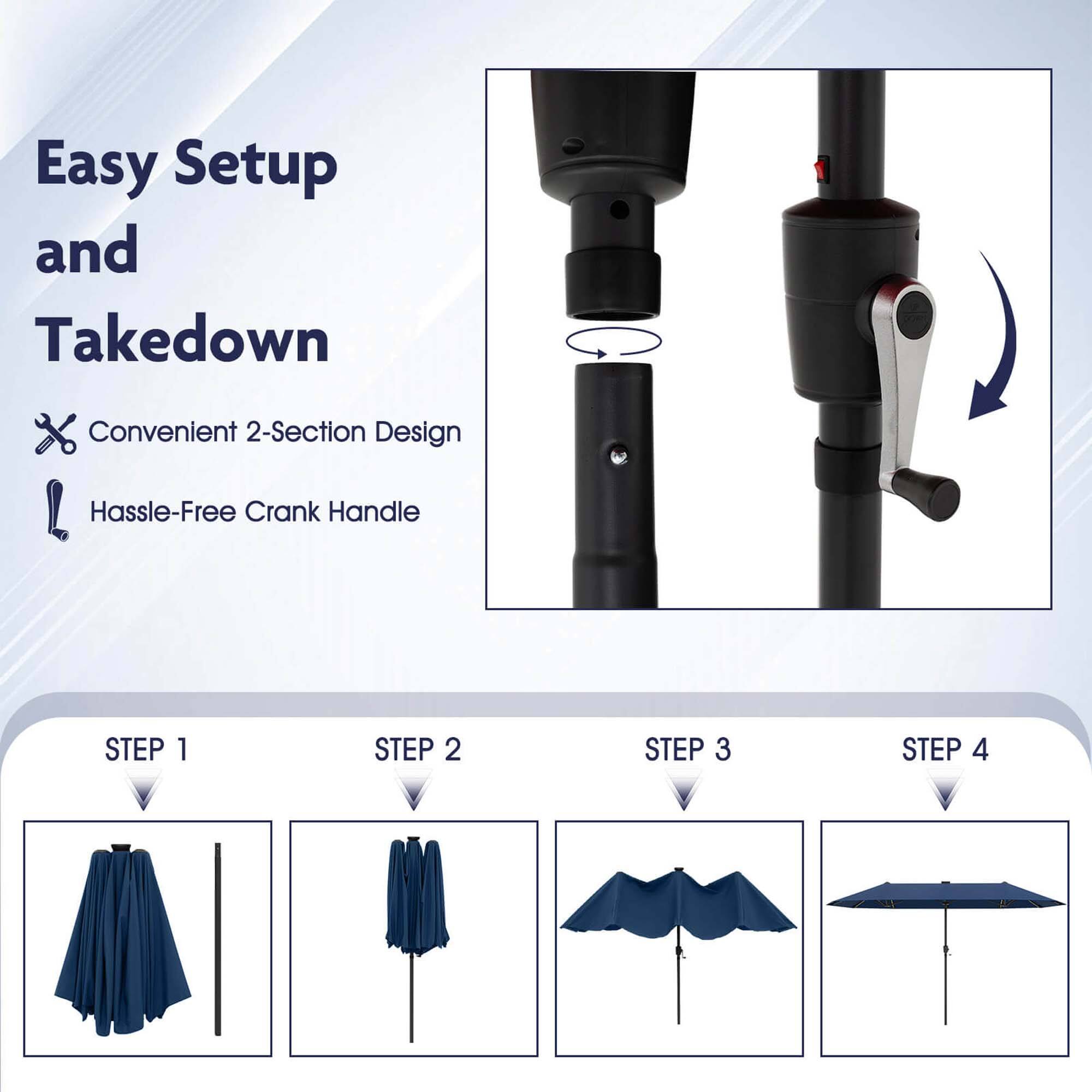 Easy Setup and Takedown: Convenient 2-Section Design, Hassle-Free Crank Handle.
