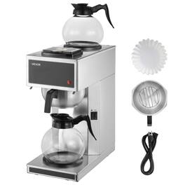 VEVOR - Commercial Drip Coffee Maker, 12 Cups Coffee-Maker Machine with 2 Glass Carafes and 2 Decanter Warmer Plates - Silver;Black