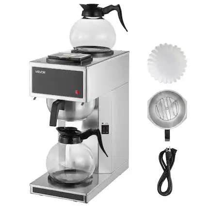 Front. VEVOR - Commercial Drip Coffee Maker, 12 Cups Coffee-Maker Machine with 2 Glass Carafes and 2 Decanter Warmer Plates - Silver;Black.