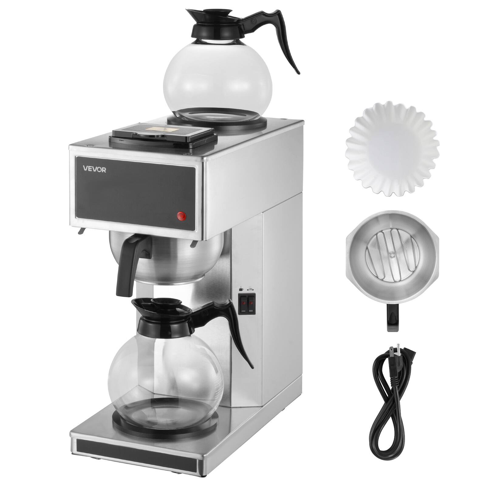 Front. VEVOR - Commercial Drip Coffee Maker, 12 Cups Coffee-Maker Machine with 2 Glass Carafes and 2 Decanter Warmer Plates - Silver;Black.