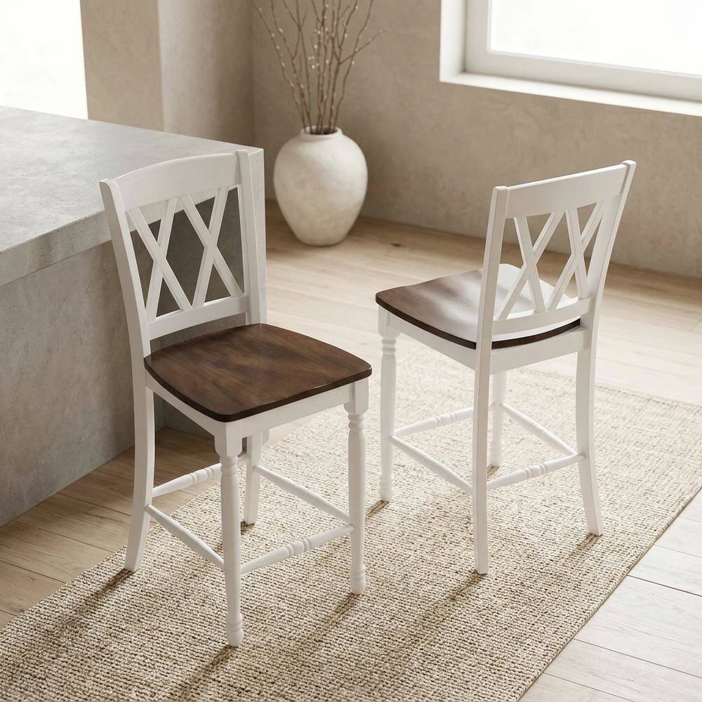 Alt View 5. FurniFact - Counter Height Bar Stool Set with Comfortable Seats for Kitchen or Bar Area - Distressed White.
