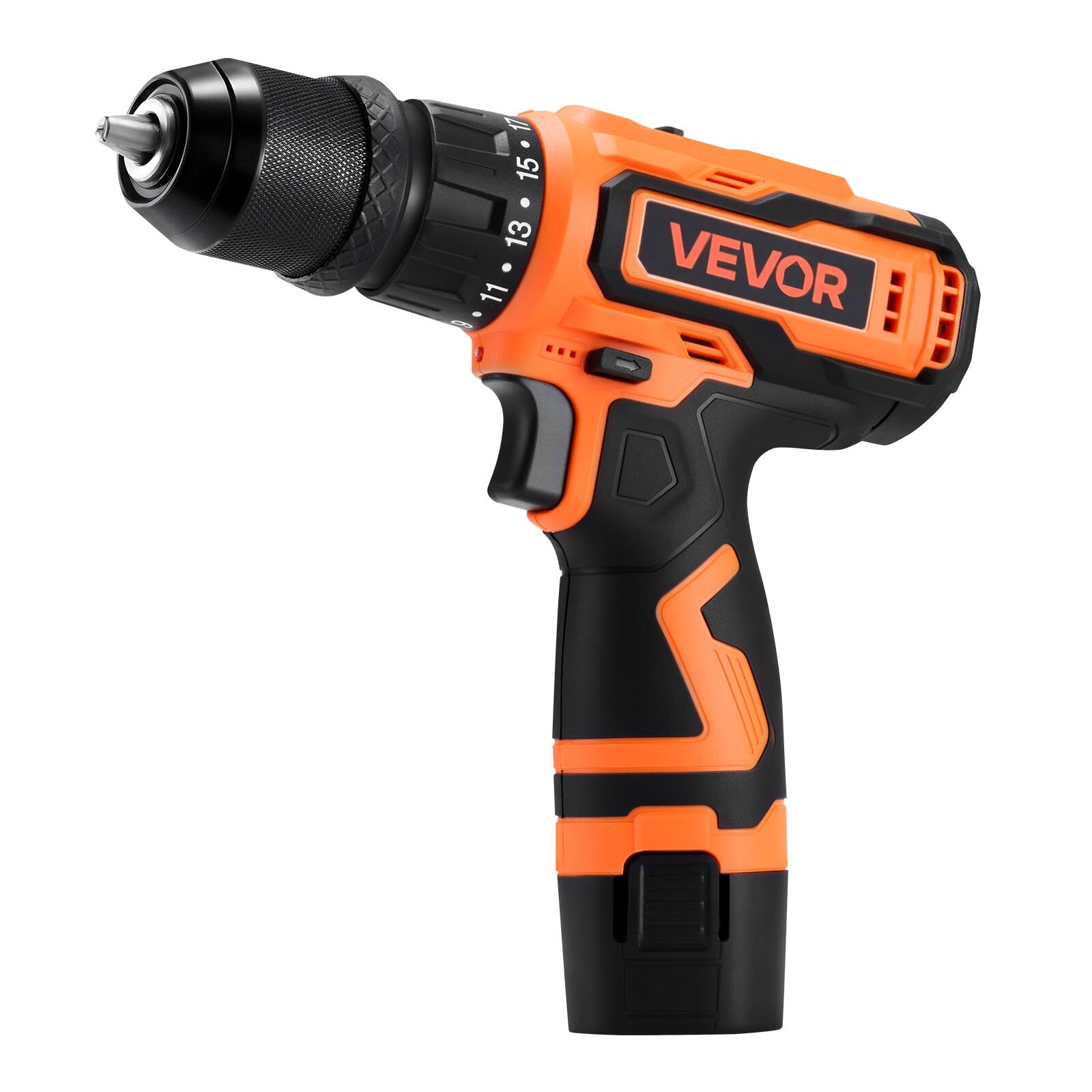 Alt View 5. VEVOR - Cordless Drill Driver,5-In-1,Metal Chuck,Dual-Speed Variable,Drill Driver Kit with 2Lithium Batteries and Charger - Orange, black.