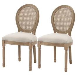 SlickBlue - Set of 2 Vintage Upholstered Dining Chairs with Armless Rattan Back - Beige, White