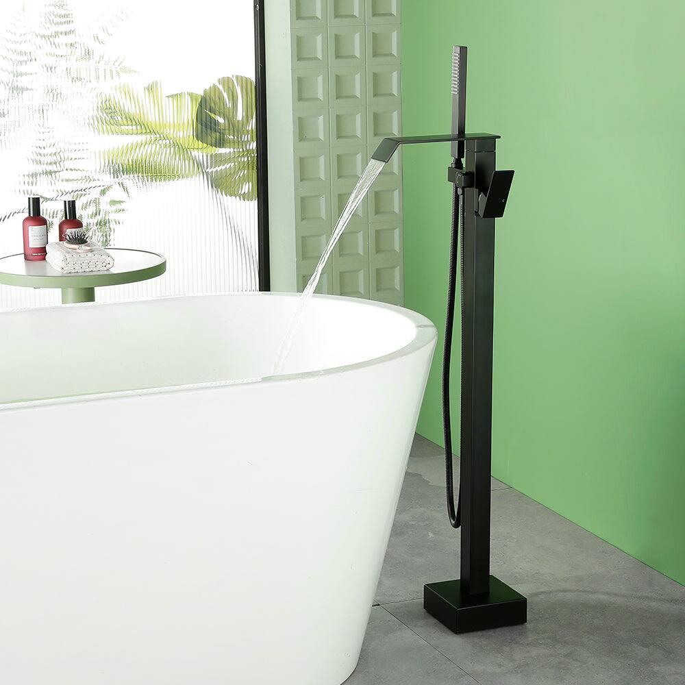 Alt View 2. Boyel Living - Black Bathtub Faucet Dual Function 360 Degrees Rotatable 1.5m SUS304 Hose Independent Handles - Matte Black.