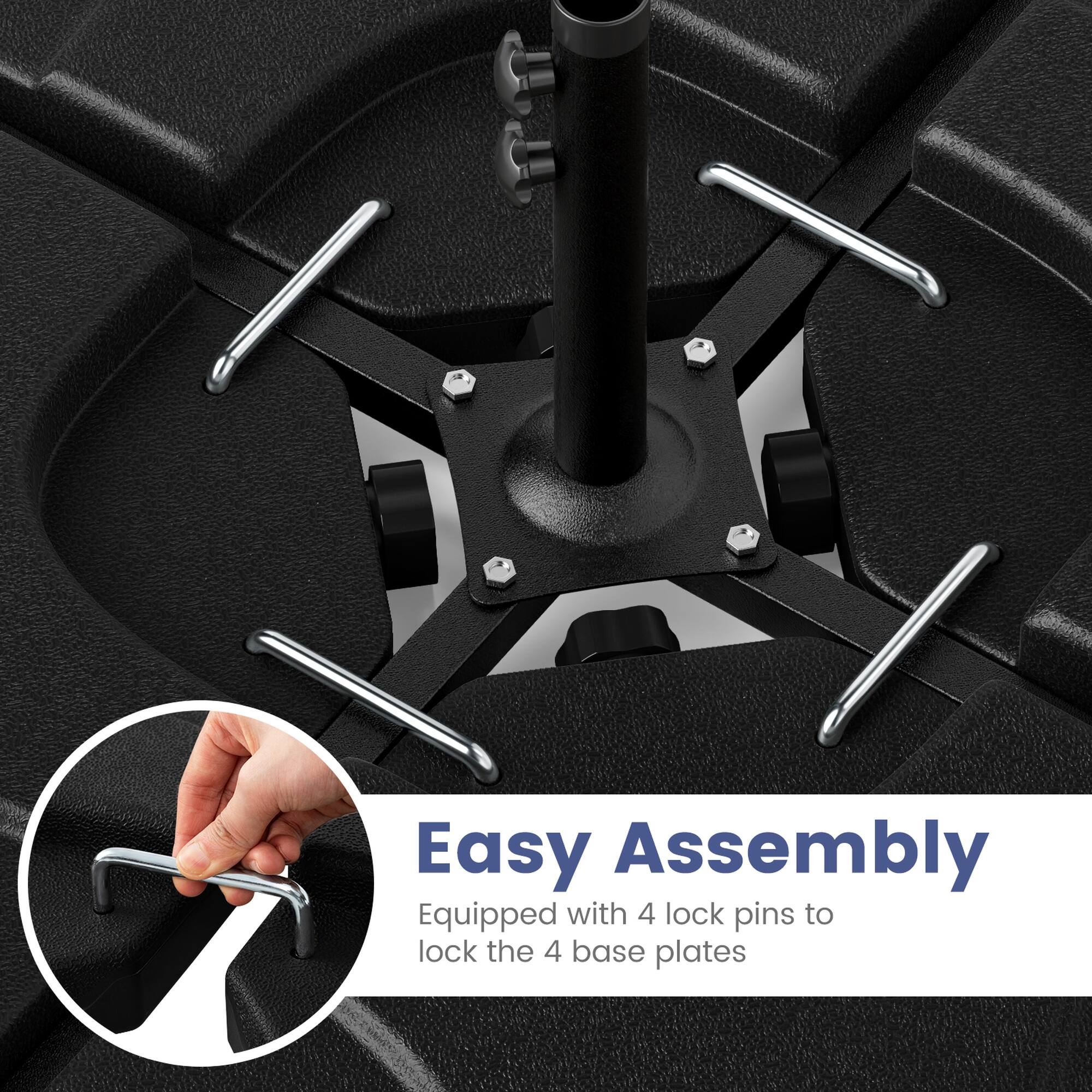 Easy Assembly: Equipped with 4 lock pins to lock the 4 base plates.