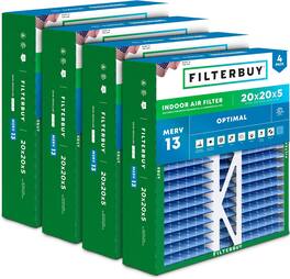 Filterbuy - 20x20x5 MERV 13 Smoke & Allergy Defense, Pleated HVAC AC Furnace Air Filters Replacement for Honeywell & Lennox (4-Pack) - Blue