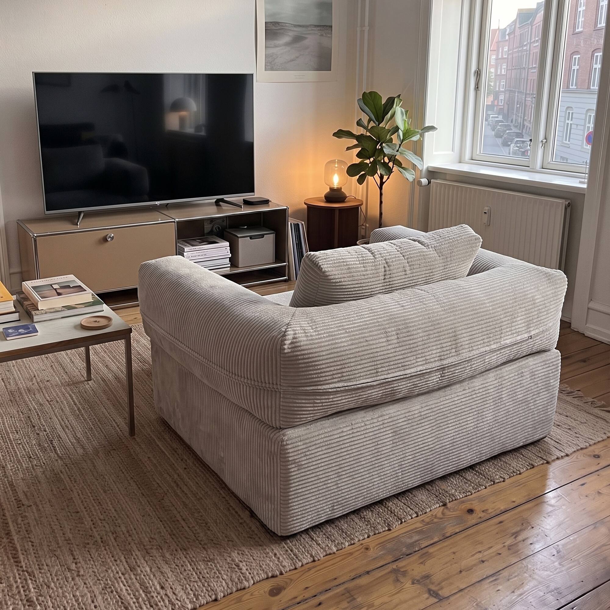 Alt View 1. Famapy - Convertible Chair Bed Corduroy Oversized Single Sofa Chair, High Resilience Foam Removable Washable Cover - Light Gray.