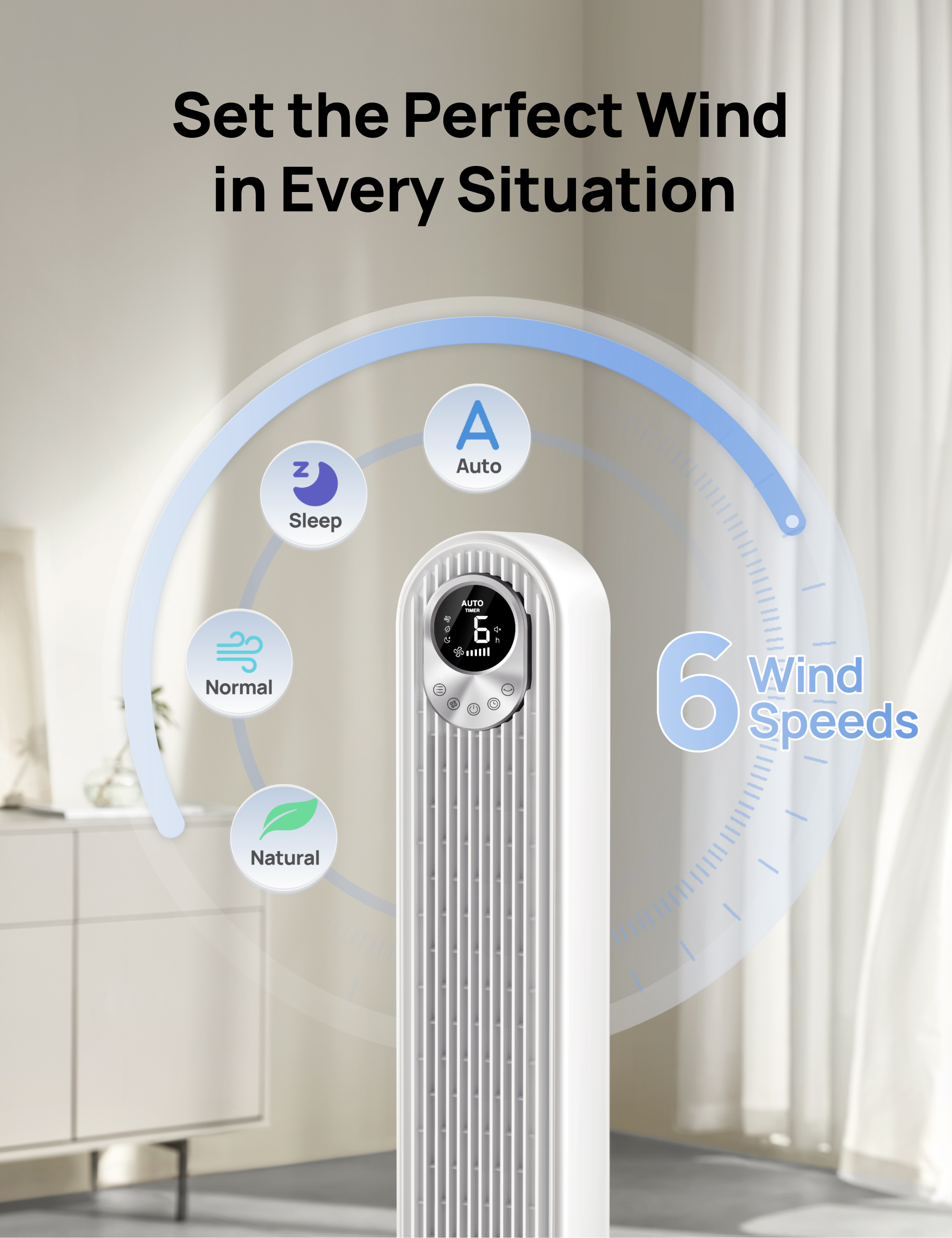 Set the Perfect Wind in Every Situation

Z A Auto Sleep Normal AUTO - 4 6

A .IIi - D 6

Wind Speeds Natural