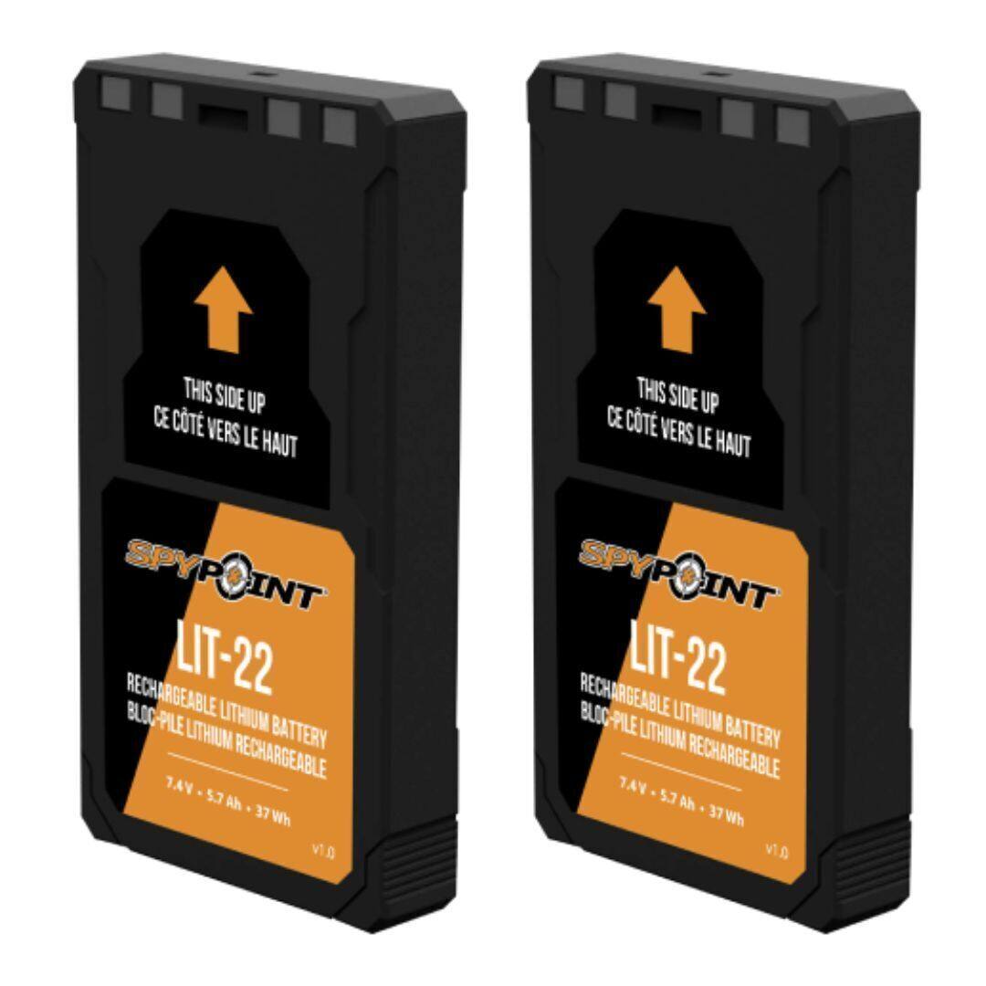 THIS SIDE UP CE CÔTÉ VERS LE HAUT  
SPYPOINT SPYP INT RECHARGEABLE LIT-22 BLOC-PILE LITHIUM BATTERY LITHIUM RECHARGEABLE  
7.4V 5.7 Ah 37 Wh  
Q.Iv  
SPYPOINT SPYP INT RECHARGEABLE LIT-22 BLOC-PILE LITHIUM BATTERY LITHIUM RECHARGEABLE  
7.4V 5.7 Ah 37 Wh  
a.Iv