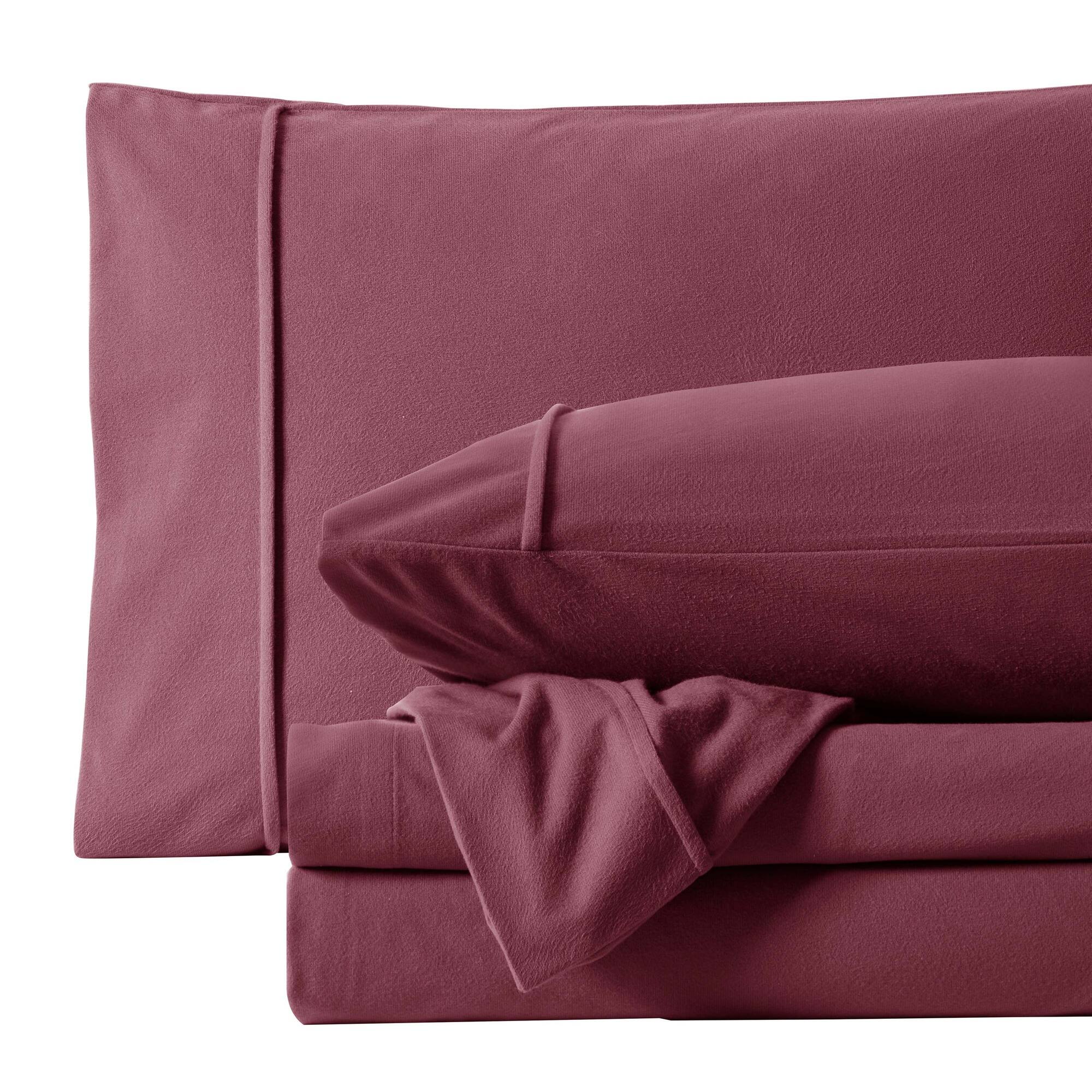 Angle. Sweet Home Collection - Solid Flannel Sheets Warm and Cozy Extra Deep Pockets, Twin - Burgundy.