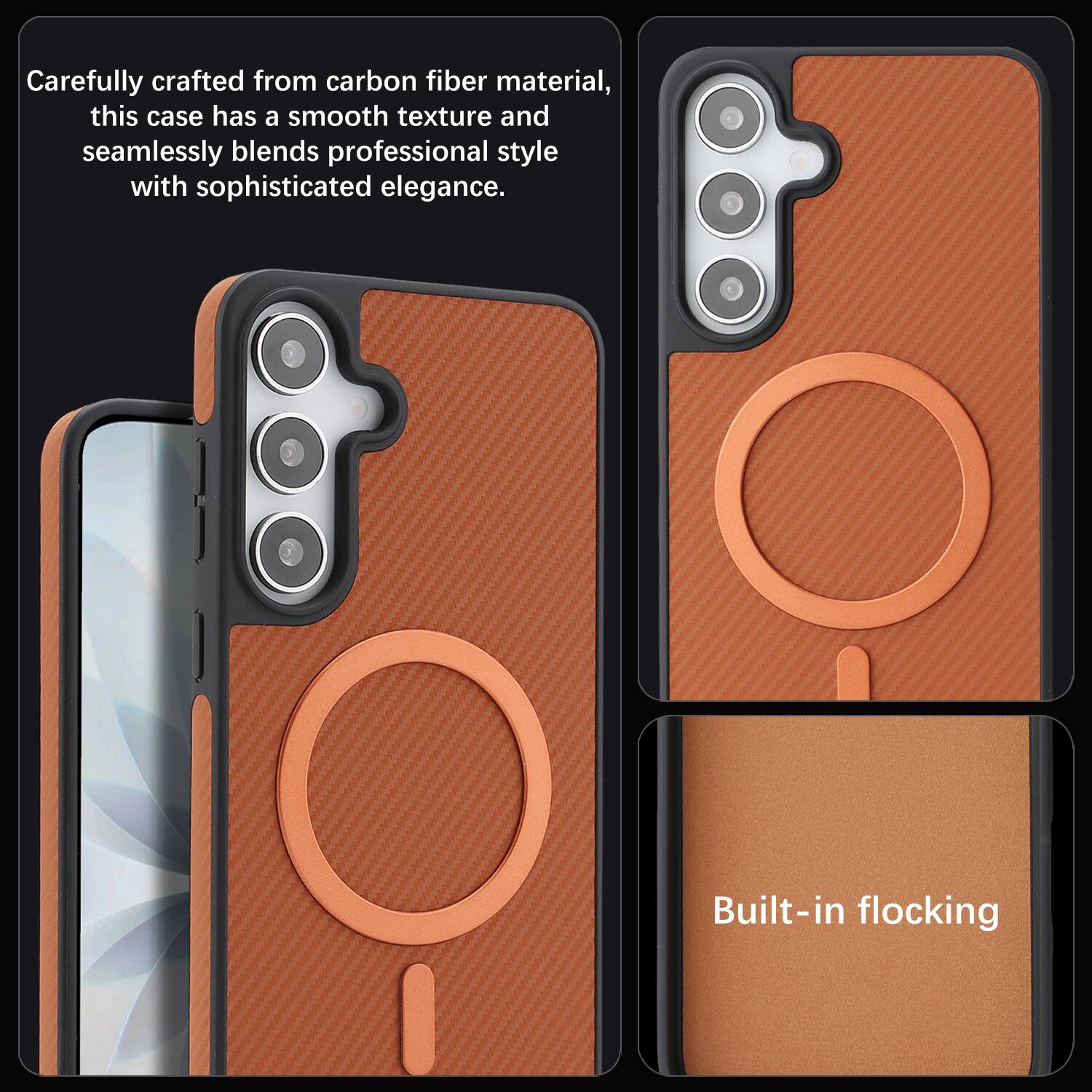 Carefully crafted from carbon fiber material, this case has a smooth texture and seamlessly blends professional style with sophisticated elegance. Built-in flocking