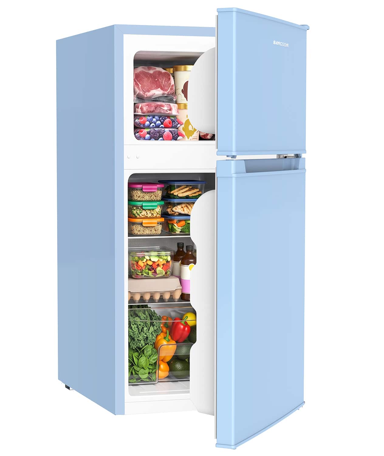 BANGSON - 3.2 CU.FT Mini Fridge with Freezer,2-Door Compact Refrigerator for Bedroom, Office, Dorm, Home, RV - Blue
