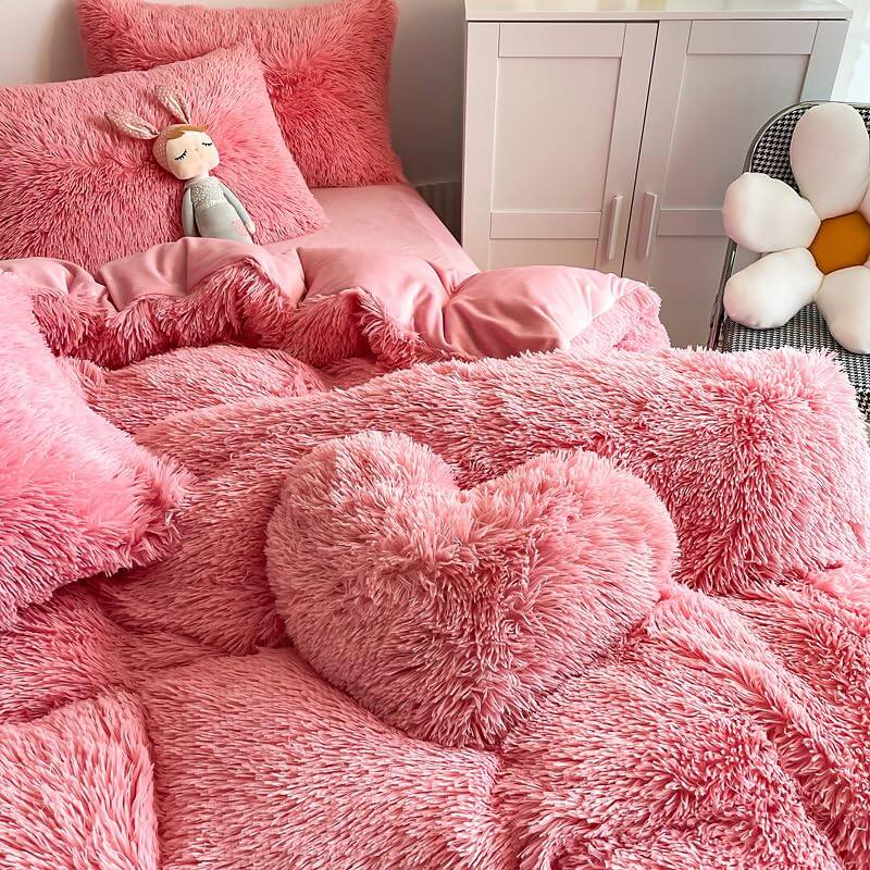 Alt View 3. Comfort Essence - Faux Plush Dark Comforter Cover Duvet Twinfull Bed Set Ultra Soft Shaggy Flannel Fluffy Fuzzy - Z-black-white-Full/Queen.