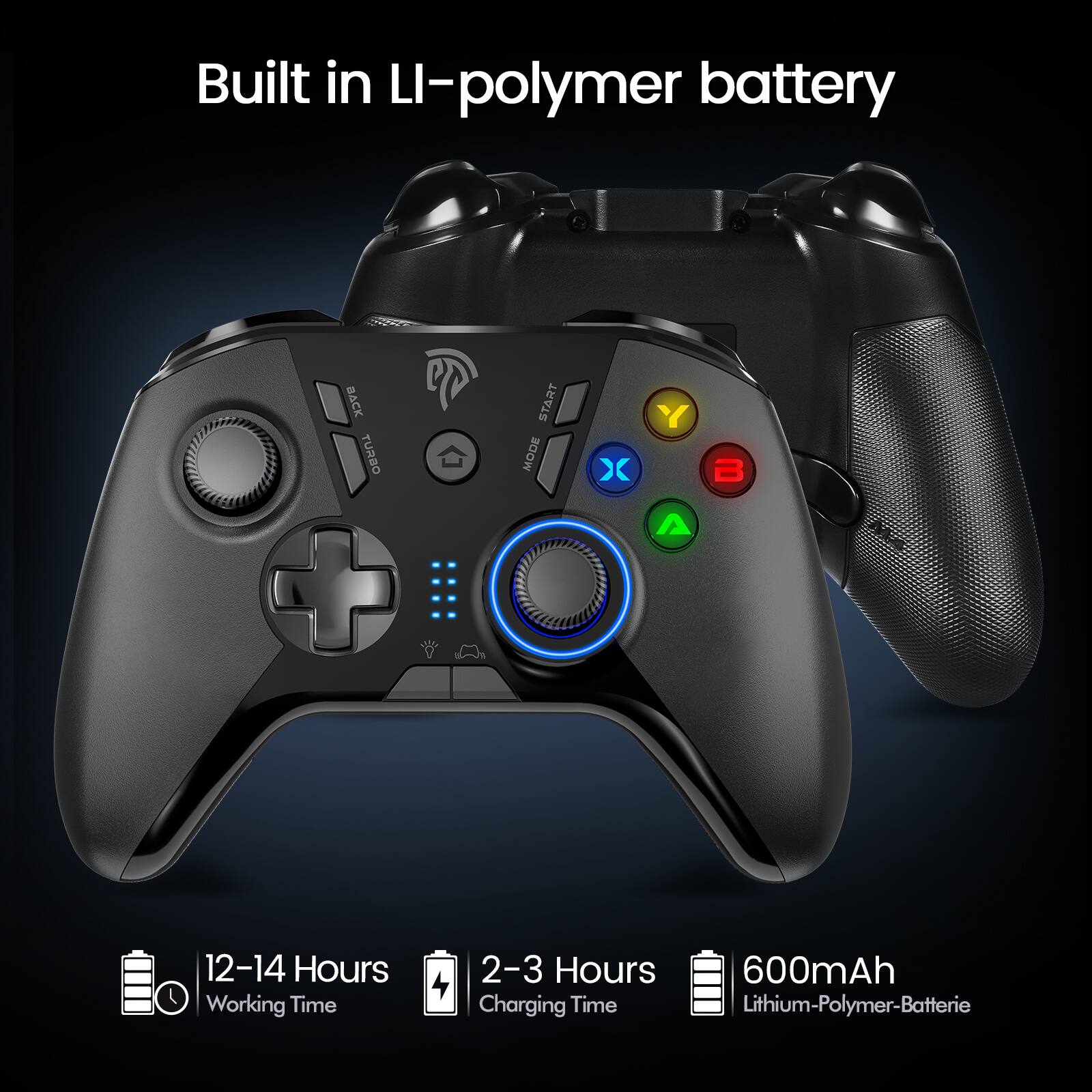 Built in Li-polymer battery

12-14 Hours Working Time

2-3 Hours Charging Time

600mAh Lithium-Polymer-Batterie