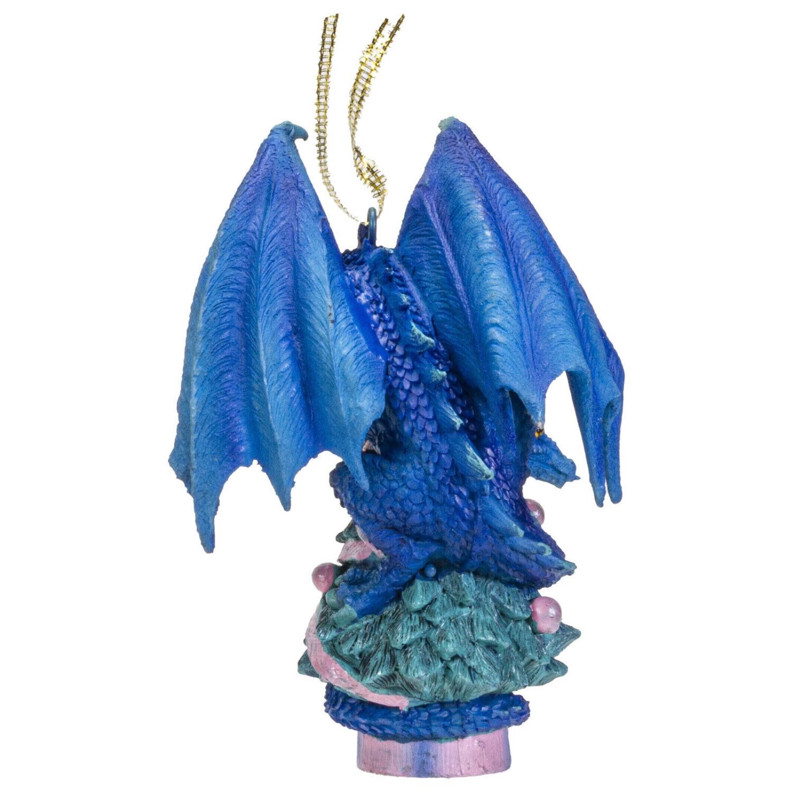 Angle. Pacific Trading - Blue Dragon on Christmas Tree Hanging Ornament 5 inch - Blue.