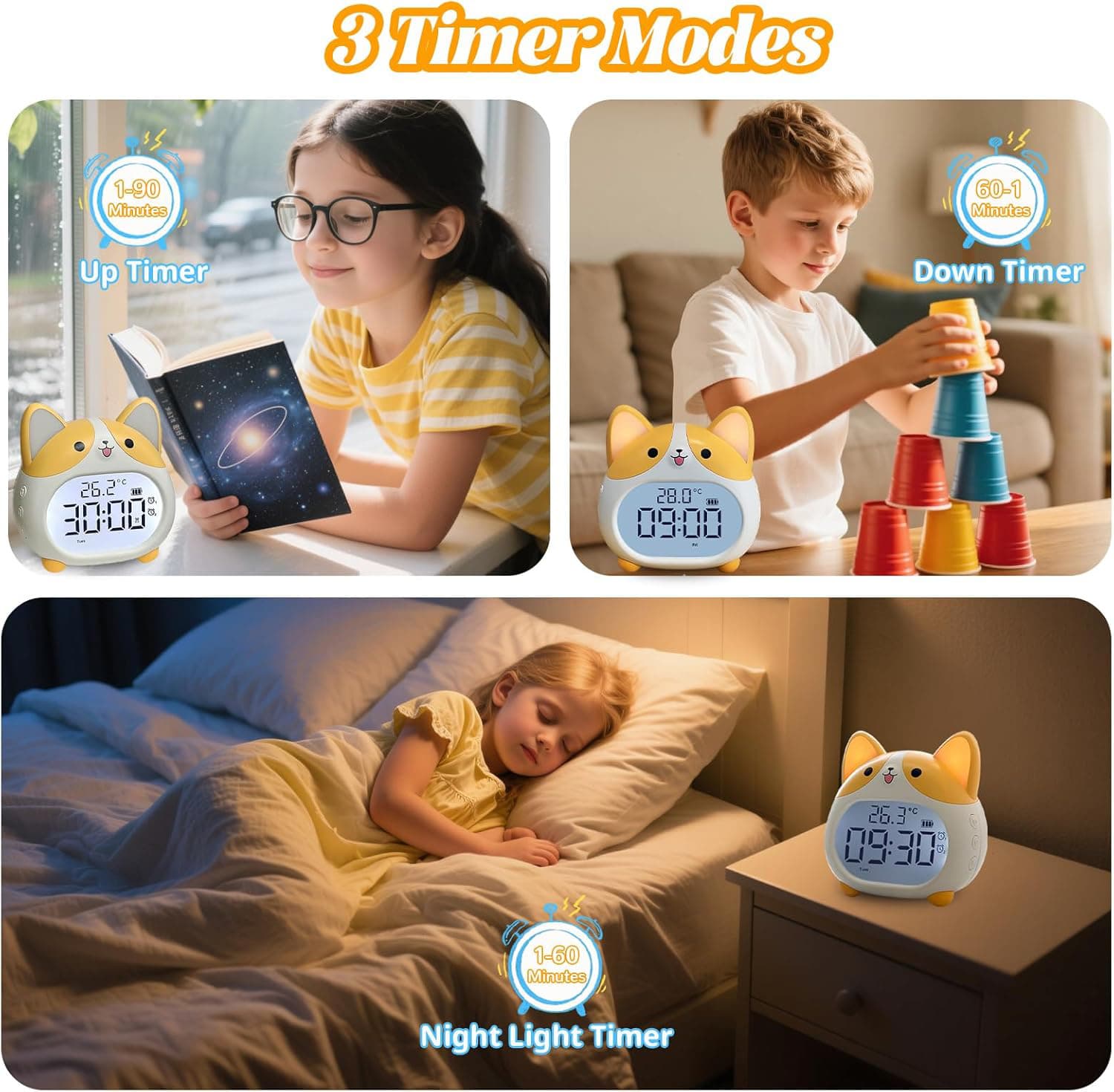 3 Timer Modes

1-90 Minutes
Up Timer

60-1 Minutes
Down Timer

1-60 Minutes
Night Light Timer